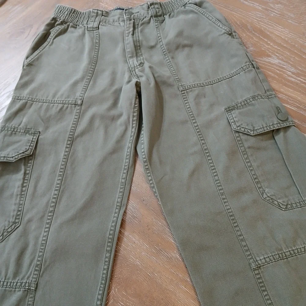Aeropostale Men Cargo Pants SzS Olive Drawstring Hem Cotton Outdoors Hiking